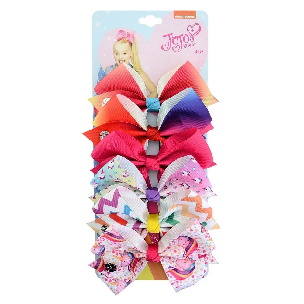 6 Pieces/Set JoJo Bows Jojo Siwa Rainbow Printed Knot Ribbon Bow For Girls Handmade Boutique Hair Clip Children Hair Accessories