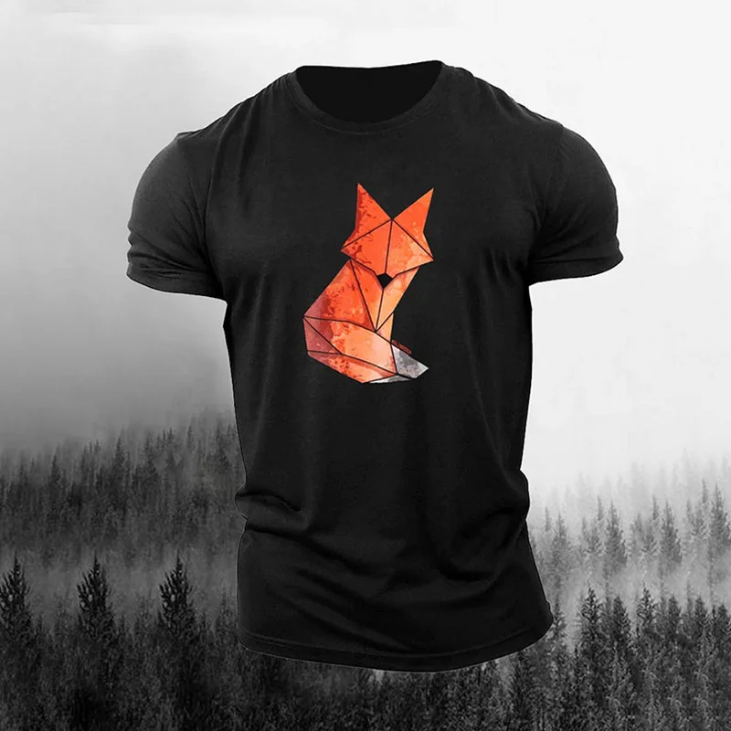 Fox Pattern Black Print T-Shirt