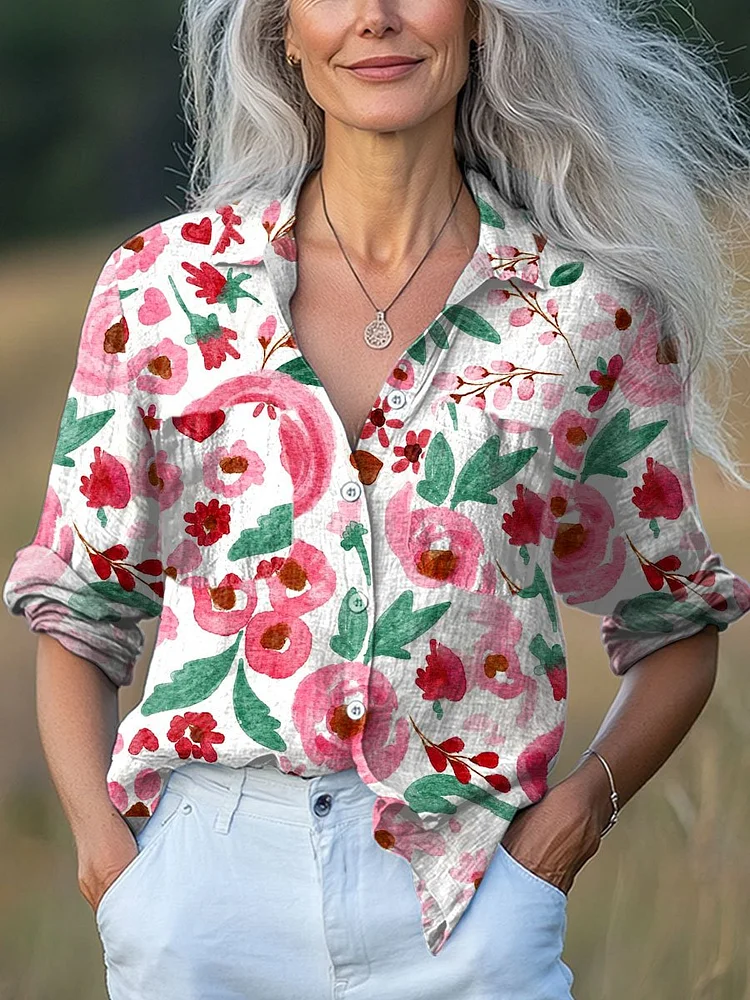 Women's  Valentine's Day Art Print Casual Long Sleeve Comfortable Cotton Shirt