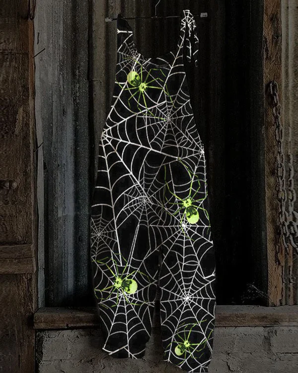 Women's Halloween Night Spider Linen Cotton Jumpsuit