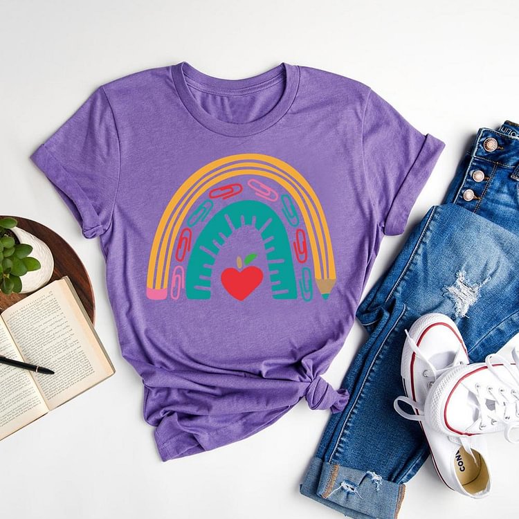 ANB - School Supply Rainbow Book Lovers Tee-06688