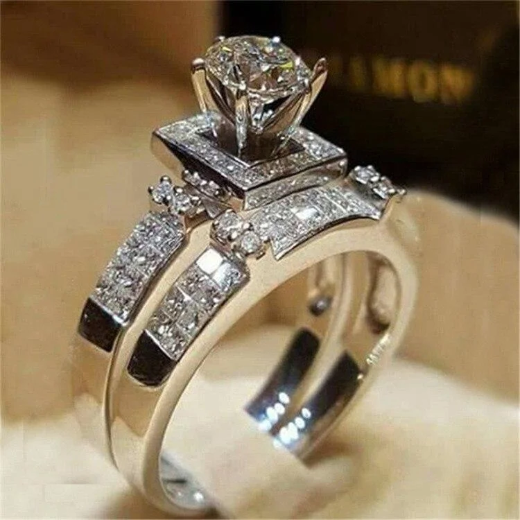 CC Set Rings For Women Couple Double Cubic Zirconia Ring Bridal Wedding Engagement Jewelry Bijoux Femme Drop Shipping CC2222 1024-1