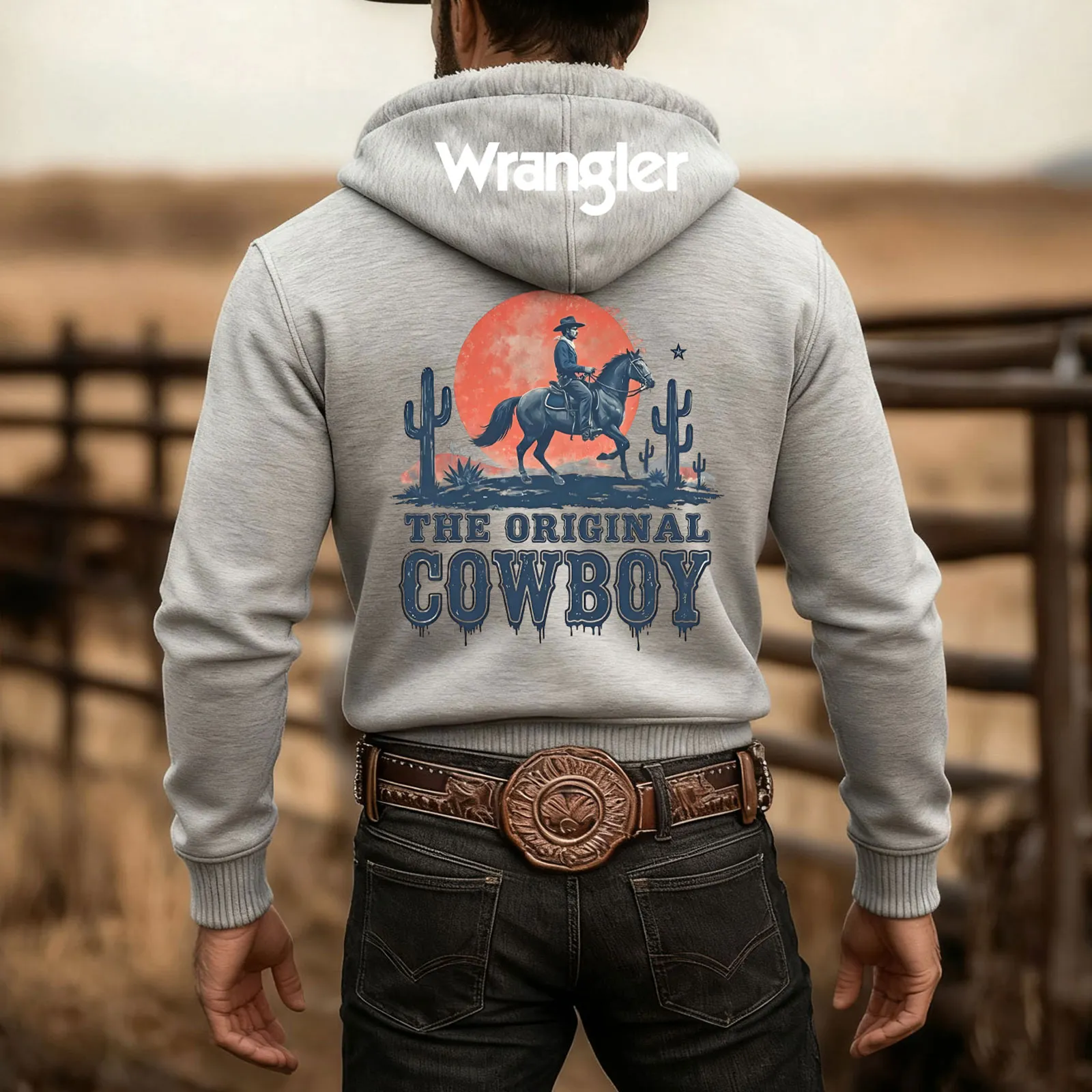 Men's Western-inspired Cowboy-print Plush Hoodie