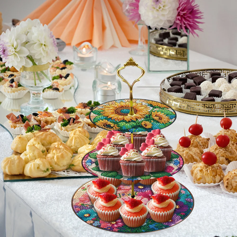 3 Tier Flower Round Diamond Painting Tray Food Plate for Adults Beginners