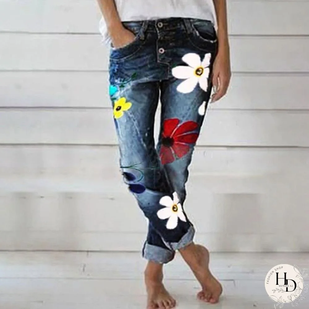 Fashion Floral Denim Pants