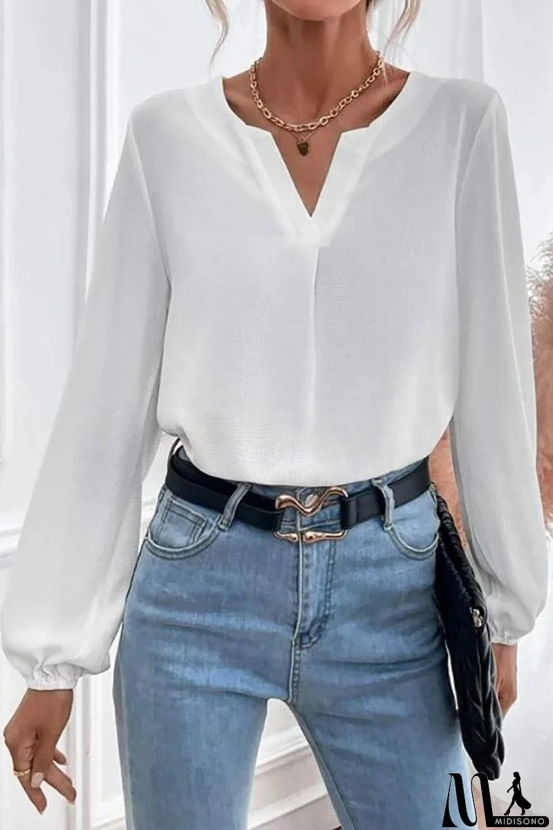MidiSono - V Neck Long Sleeve Blouse