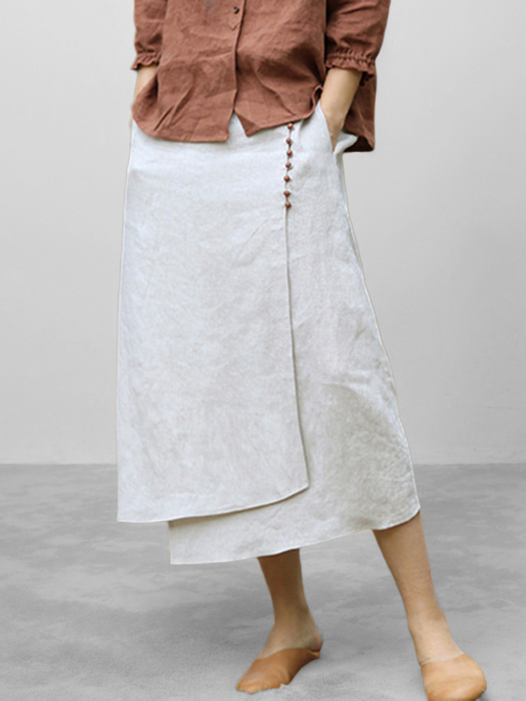Irregular A-Line Retro Linen Half Skirt