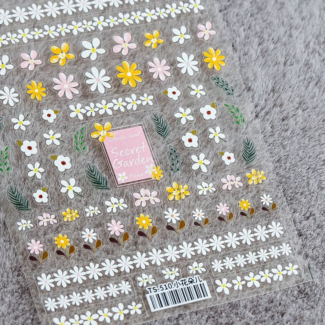 Beautizon Cute Flower Chick Ccircular Pattern High Quality 3D Engraved Nail Stickers Nail Art Decorations Nail Decals Design