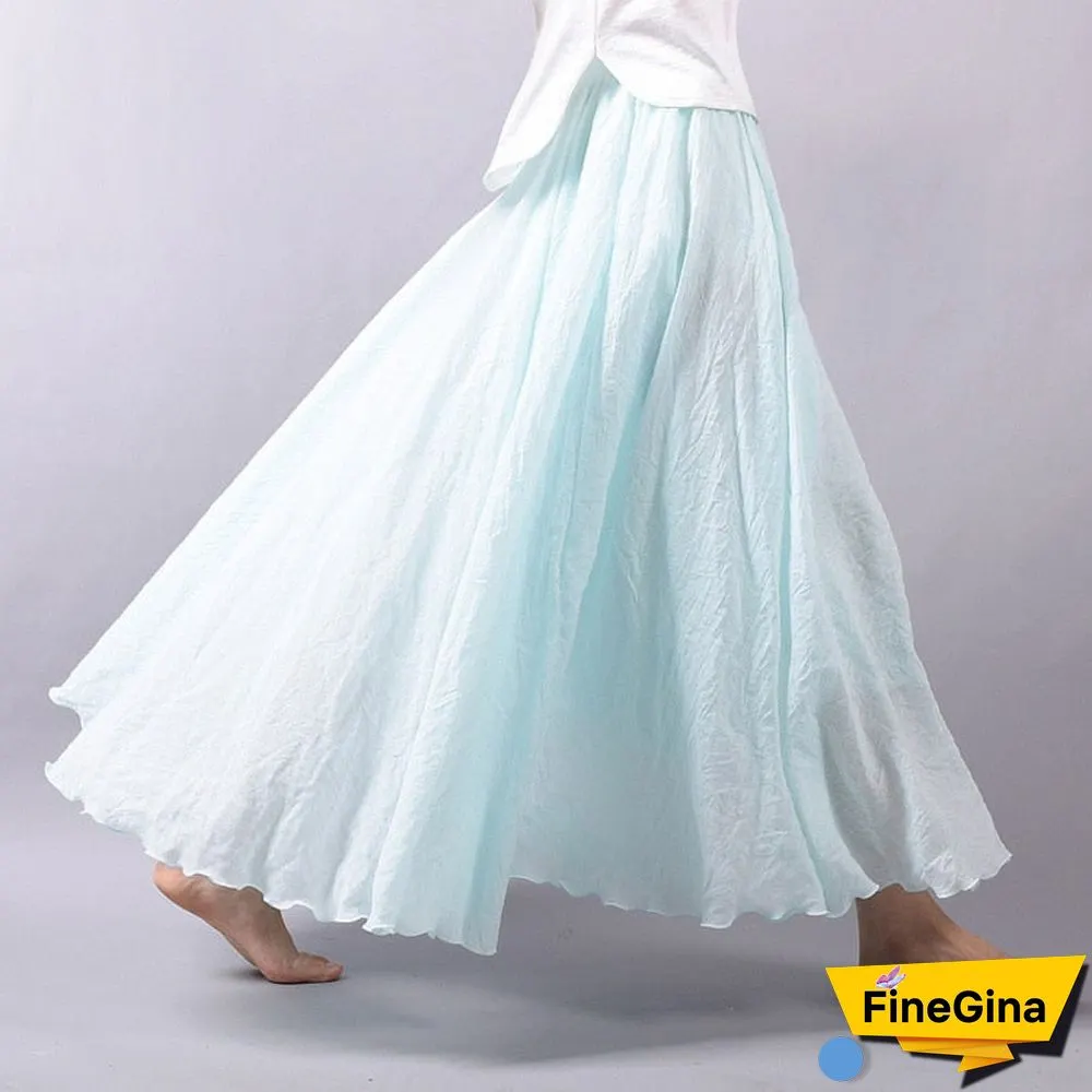 Women Linen Cotton Long Skirts Elastic Waist Pleated Maxi Skirts Beach Boho Vintage Summer Skirts Faldas Saia