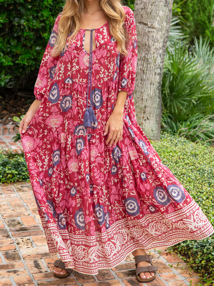Comstylish Women's Casual Floral Print Cotton And Linen Dress