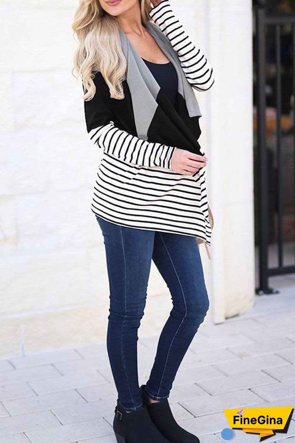 Casual Stitching Striped Cardigan
