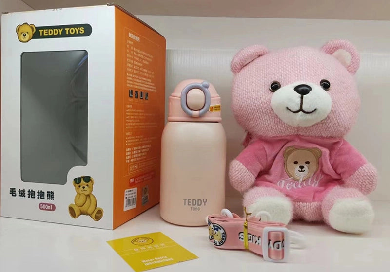 316 Vacuum Cup For Girls With Plush Cup Cover Kettle Crossbody Portable Cute Student Quilt Children Straw Water Cup