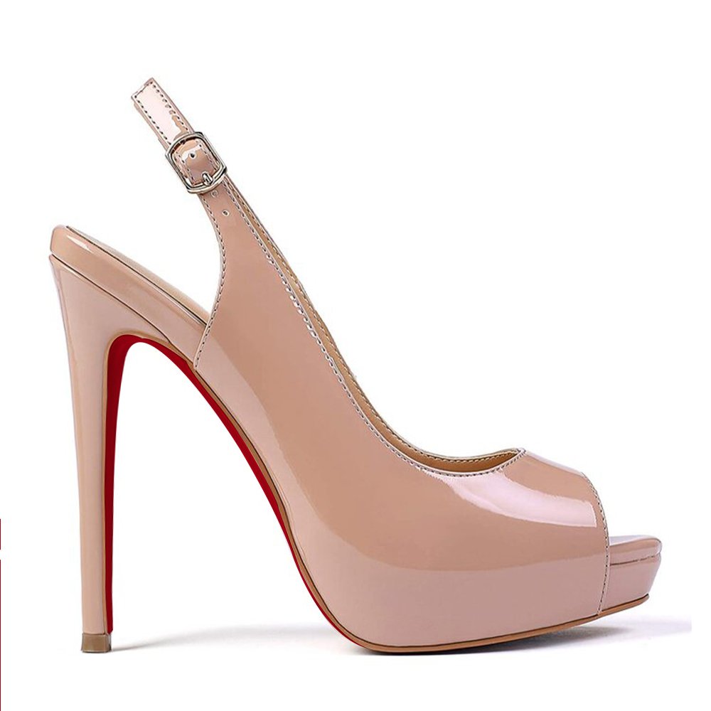4.72" Strap Slingback Sandals Peep Toe Platform Stilettos Patent Heels-vocosishoes