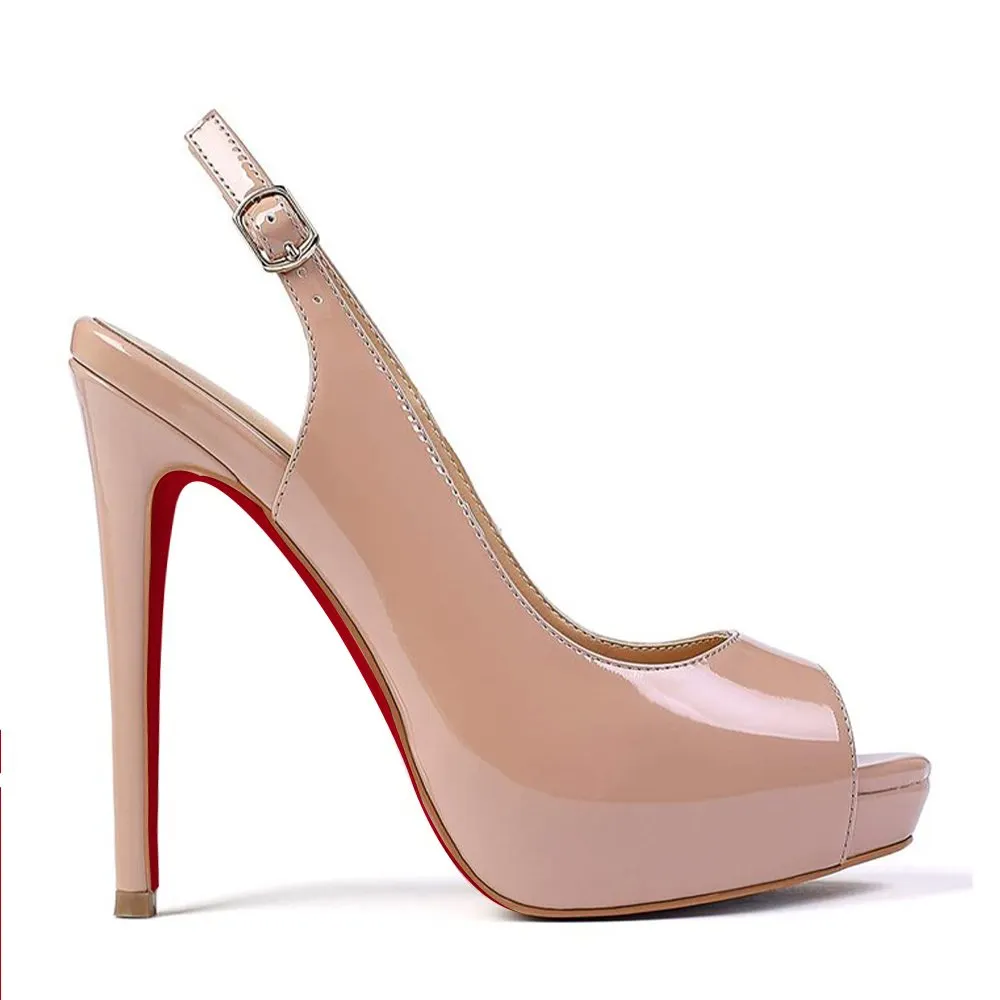 4.72" Strap Slingback Sandals Peep Toe Platform Stilettos Patent Heels-vocosishoes