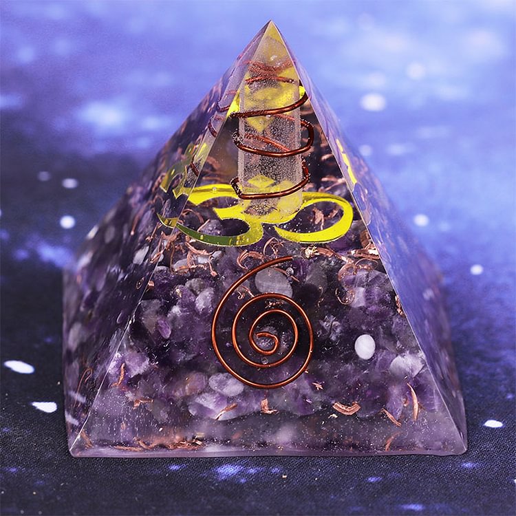 Amethyst OM Symbol Orgone Pyramid