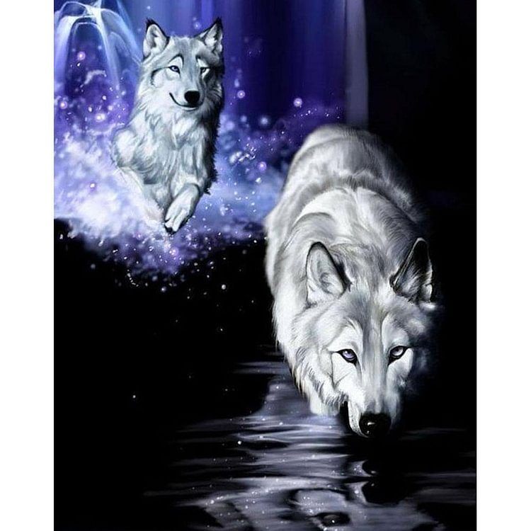 Peinture de diamant - plein rond - courant loup blanc