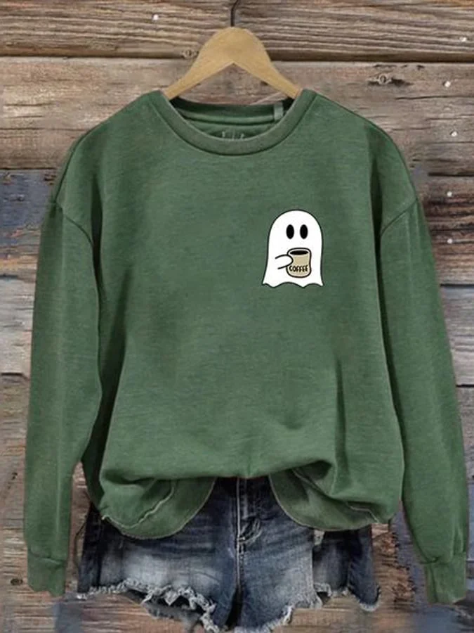 Vintage Ghost Print Long Sleeve Sweatshirt