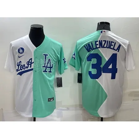 Men's Los Angeles Dodgers #34 Fernando Valenzuela 2022 All-Star White/Green Cool Base Stitched Baseball Jersey 76W3