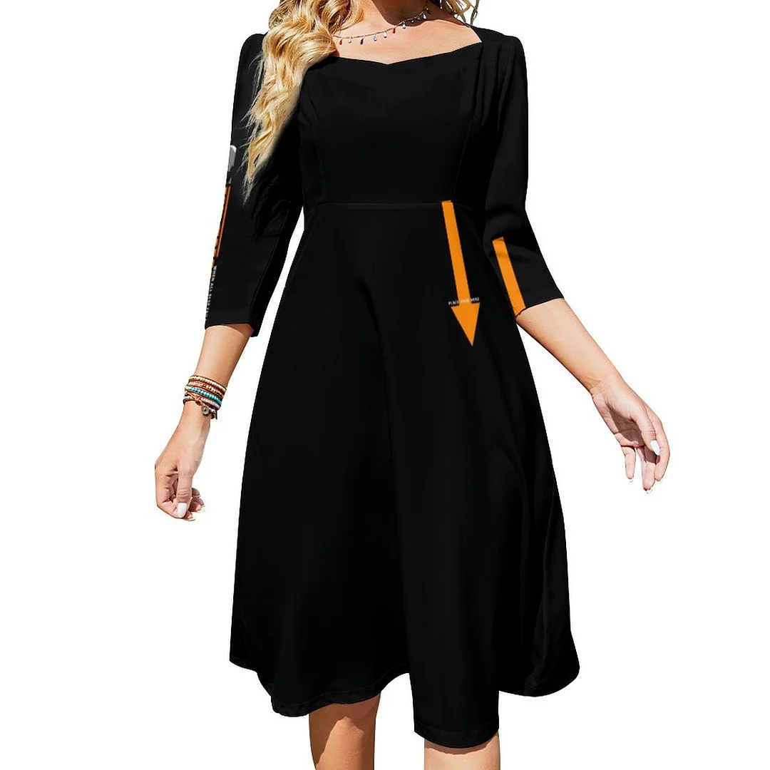 Krav Maga Place Face Here Dress Sweetheart Tie Back Flared 3/4 Sleeve Midi Dresses