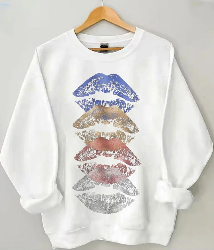 Women's Lip Print Cotton Long Sleeve T-Shirt Thin Sweatshirt