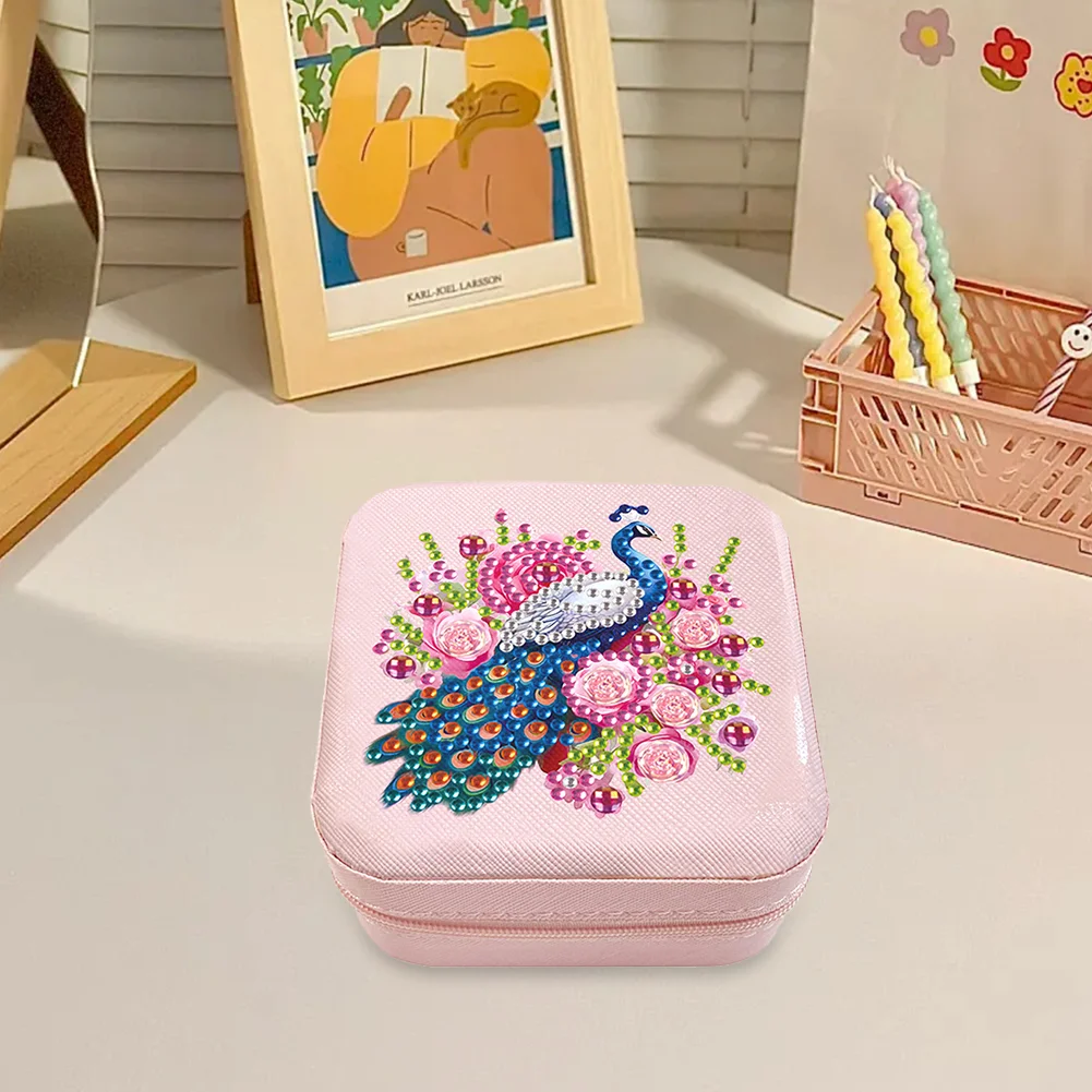 5D DIY Flower Peaock Special Shape Diamond Painting Jewelry Box for Art Crafts