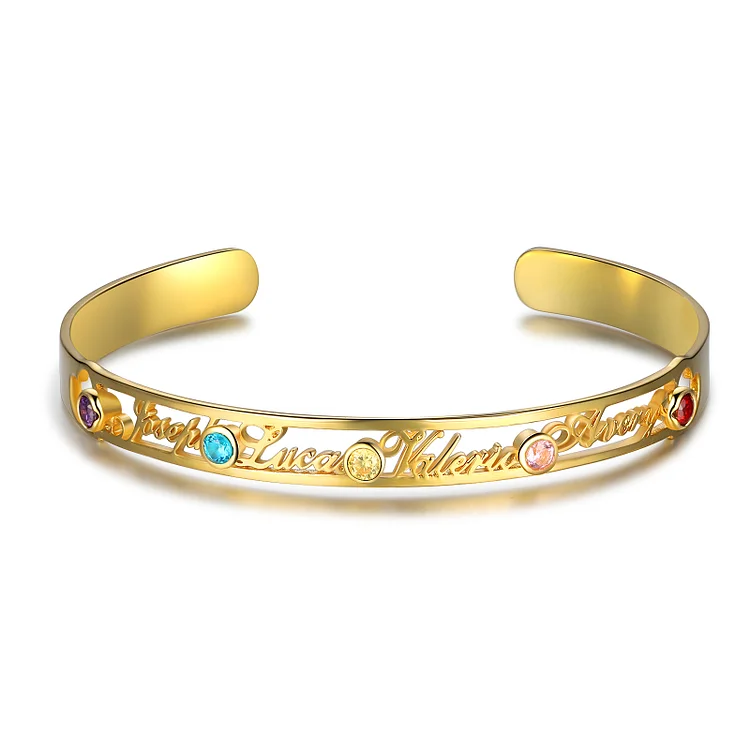 Personalized Adjustable Half-Open Bracelet With Birthstone Custom Family Name Bracelet Engraved 4 Names Women's Bracelet