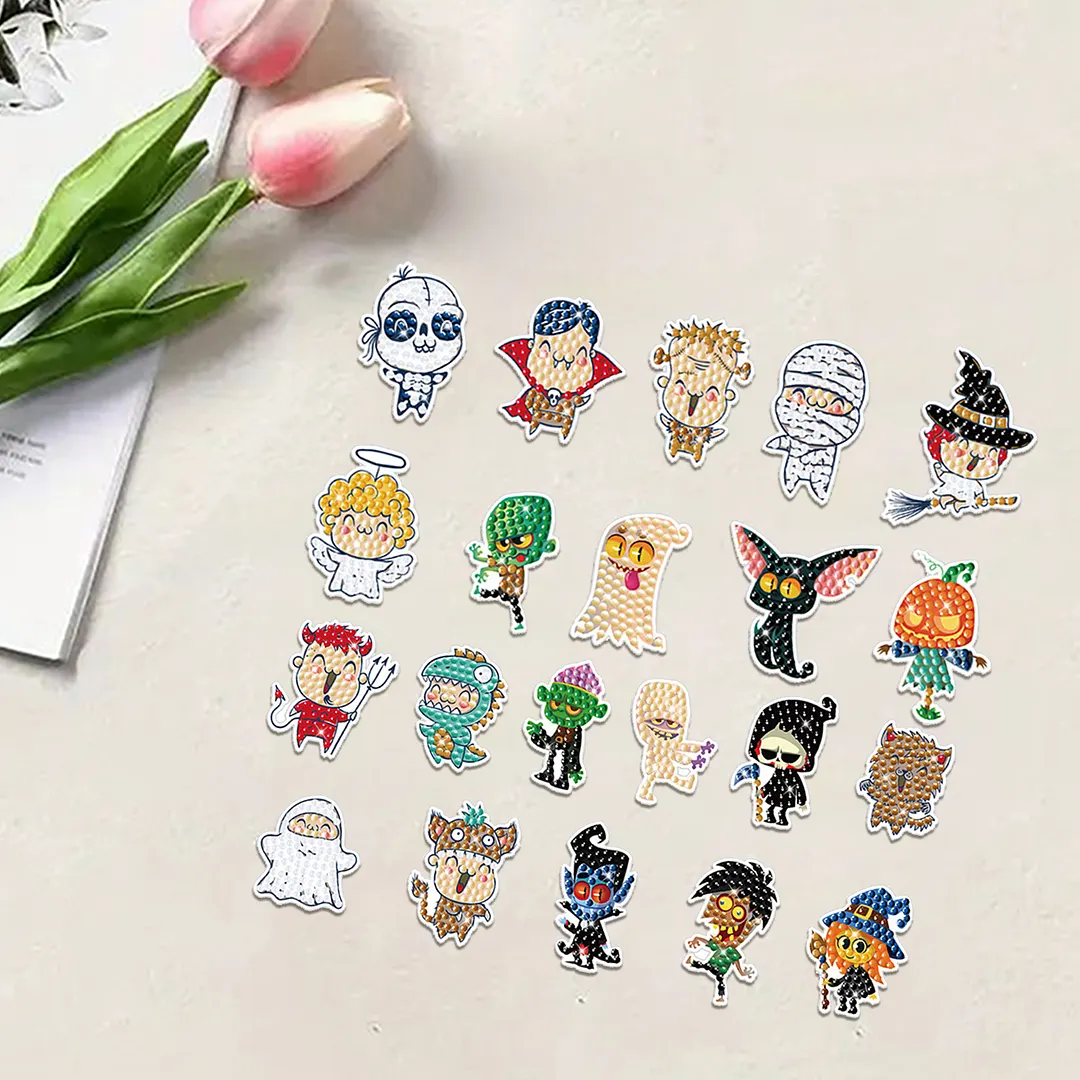 DIY Diamond Painting Sticker Diamond Art Stickers Arts and Crafts Decorative Diamond Stickers for Birthday Party Halloween Christmas Gifts (Halloween cartoon characters)
