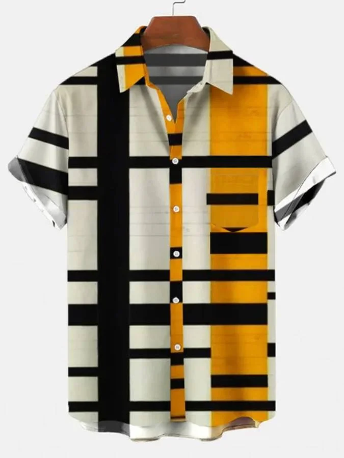 Men's shirt striped print shirt short sleeves