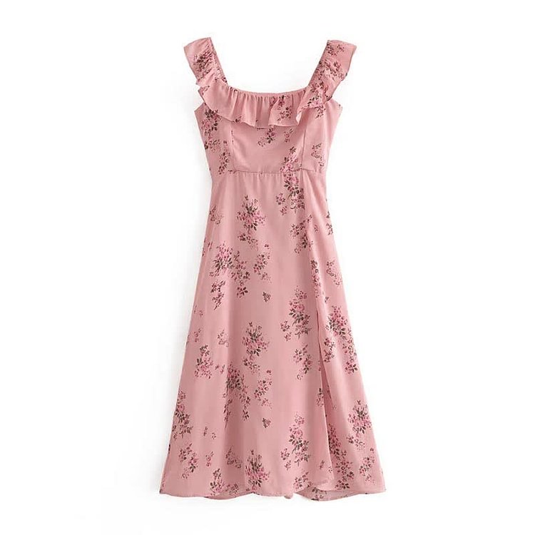 Vintage Flouncing Square Collar Floral Print Slip Dress - Modakawa modakawa