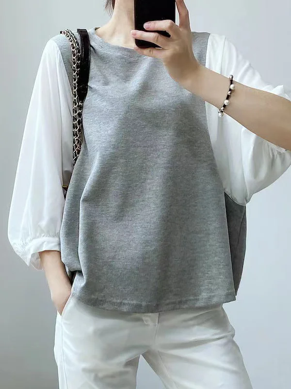 Half Sleeves Loose Split-Joint Round-Neck T-Shirts