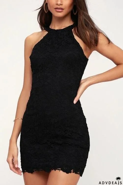 Halter Neck Lace Bodycon Dress