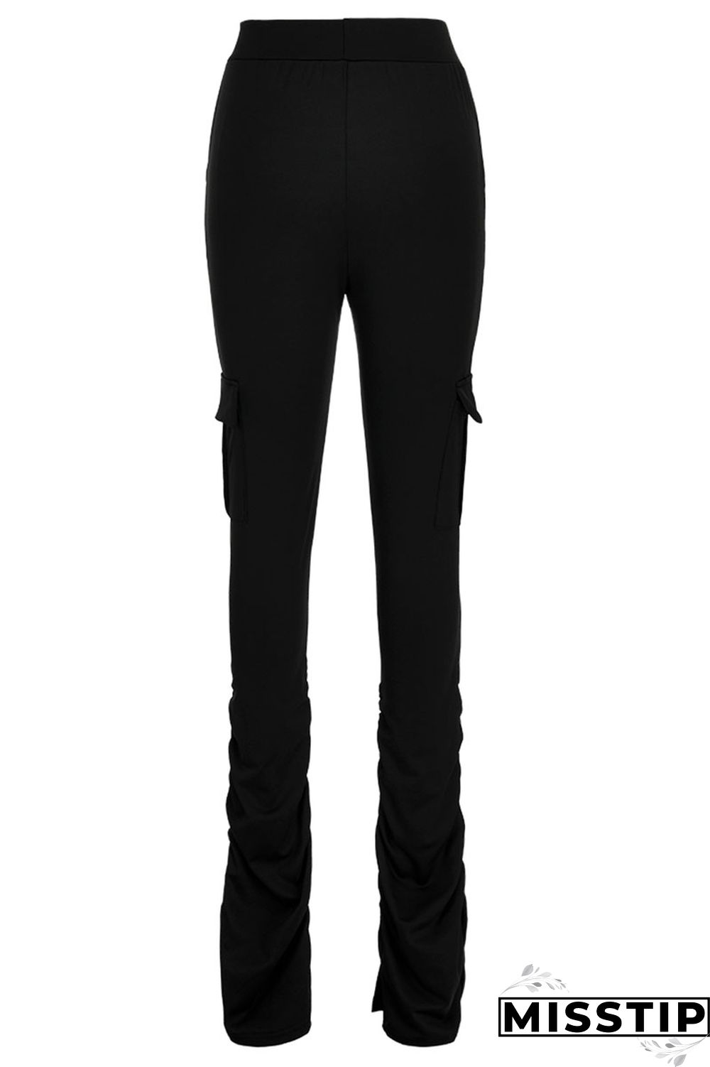 Fluorescent green Drawstring High Solid Pocket Draped Boot Cut Pants Bottoms