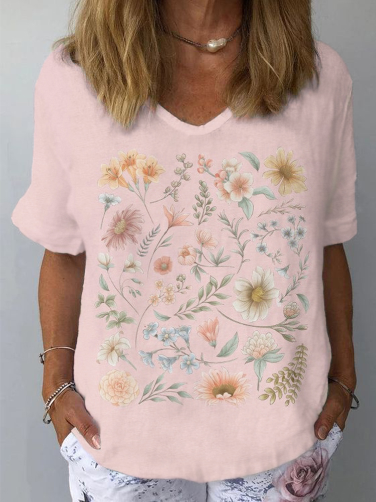 wearshes Pastel Botanical Art Short Sleeve T Shirt