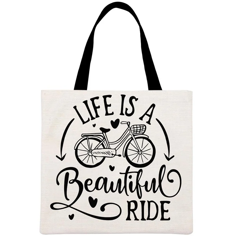 Life Is A Beautiful Ride Printed Linen Bag-Annaletters