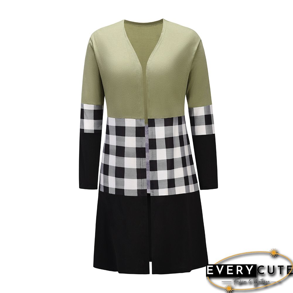 Green Splice Plaid Long Sleeve Coats