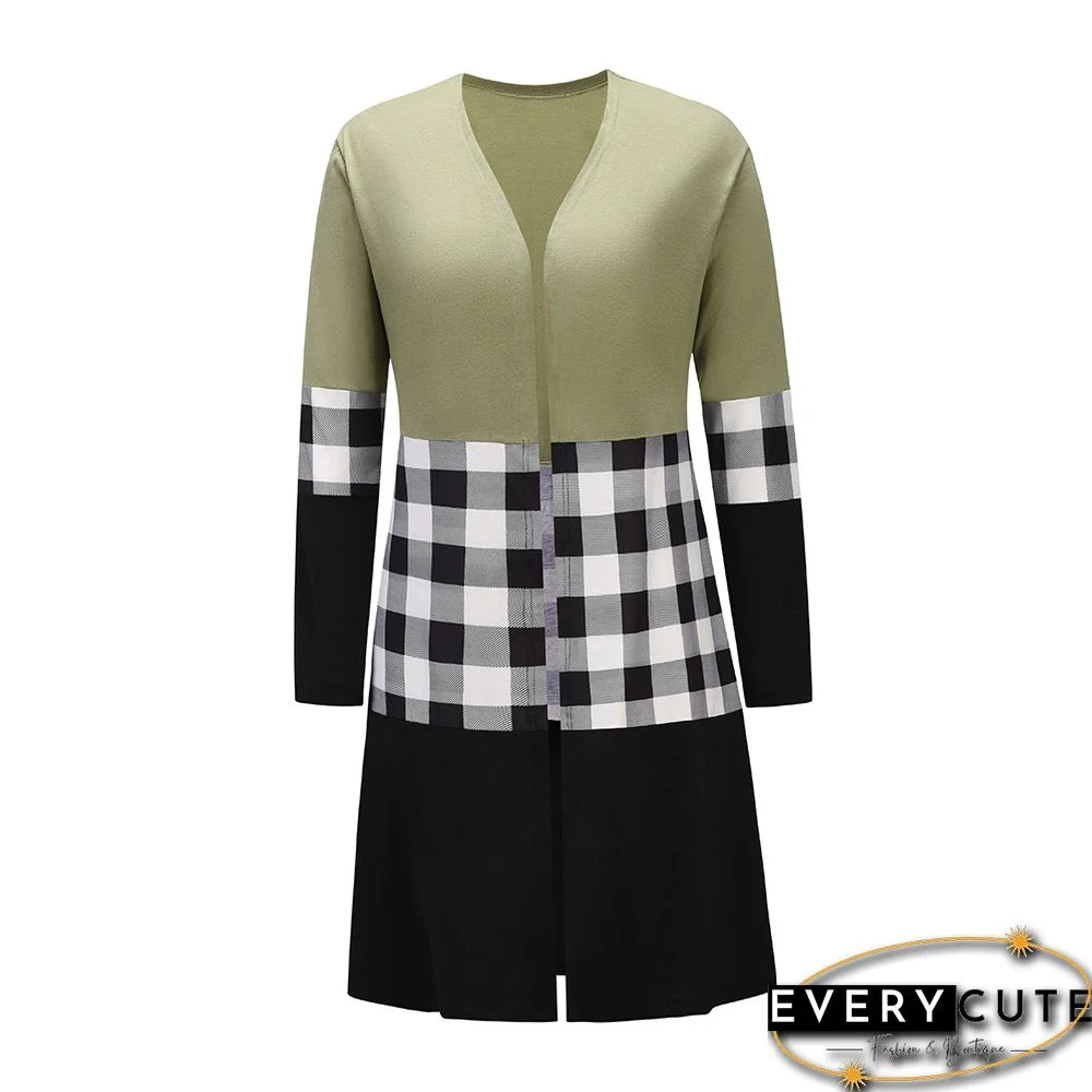 Green Splice Plaid Long Sleeve Coats