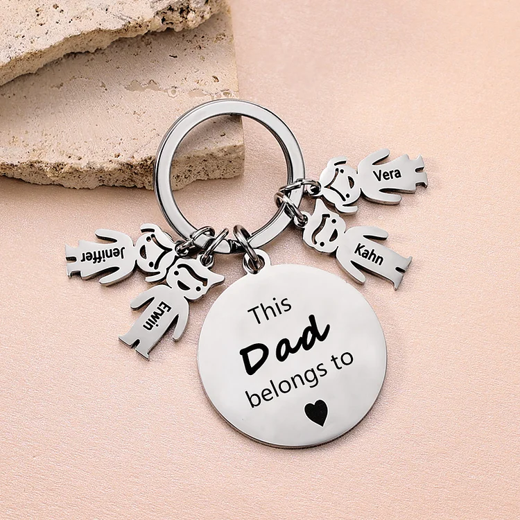 4 Names-This Dad/Grandpa Belongs to...Custom Keychain with Name & Text