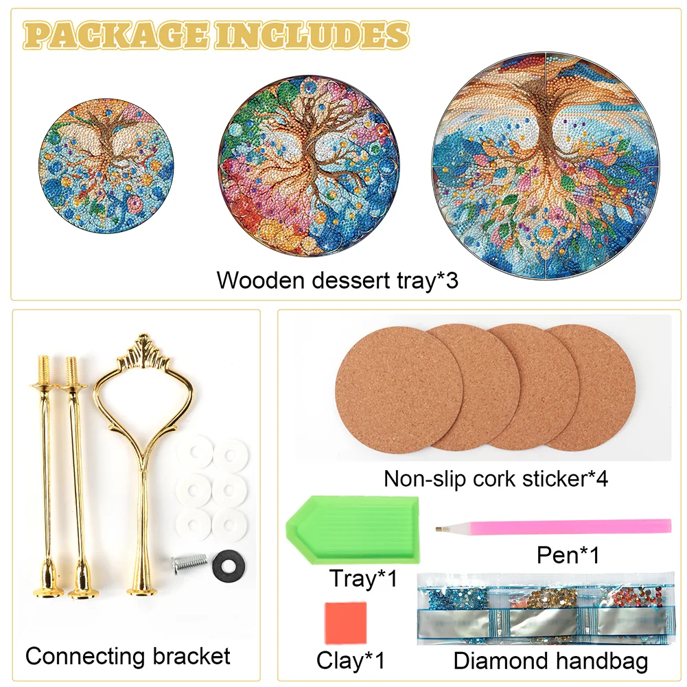3 Tier Tree Of Life Round Diamond Painting Tray Food Plate for Adults Beginners