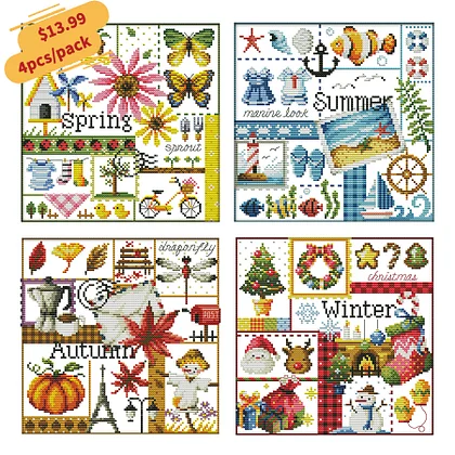 14CT Partial Stamped Cross Stitch Kit - Four Seasons of Autumn (56*38CM)