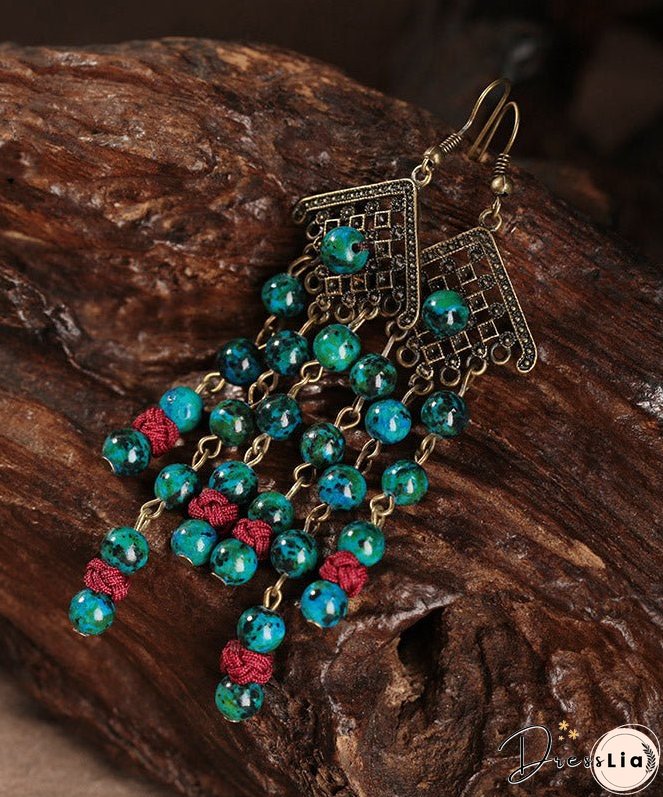 Women Green Sterling Silver Alloy Gem Stone Drop Earrings