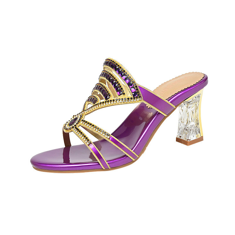 Sobwheels funky womens shoes New Fashion Summer Sandals Women's Diamond Sandals High Heel Slippers Non Slip Banquet Shoes Breath Diamond Beach Shoes