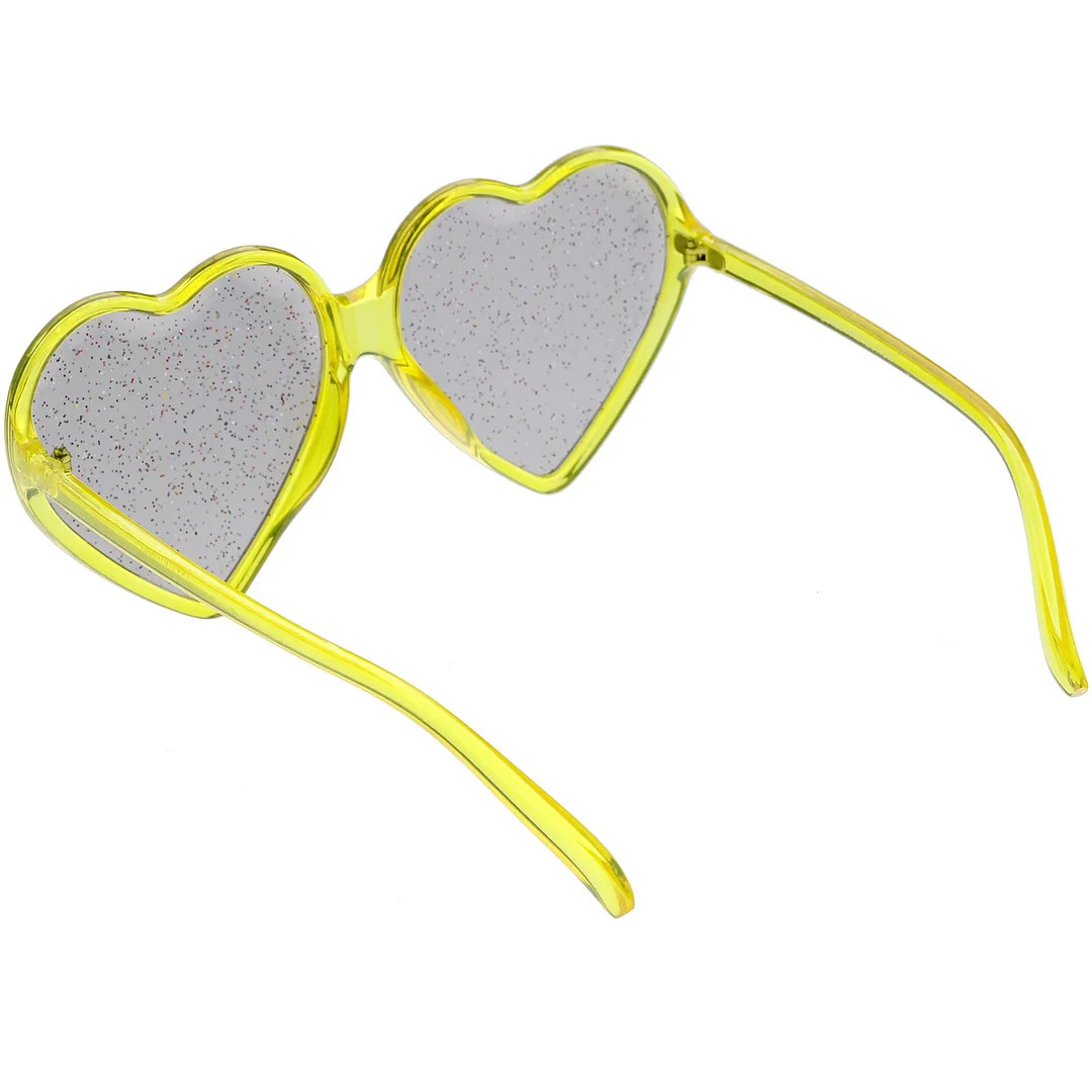 Women's Novelty Oversize Heart glasses Smoke Glitter Lens 62mm