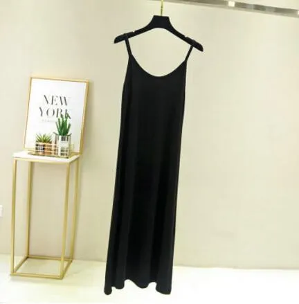 Vintage Solid Spaghetti Dress Women 2021 Elegant O Neck Long Sexy Modal Dresses Summer Autumn Korean Lady sleeveless Vestidos