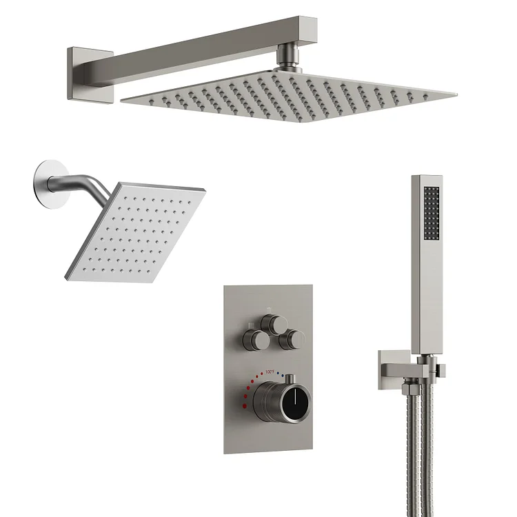 EVERSTEIN 3 Sprayer Modes Shower System in Brushed Nickel, 12 In.