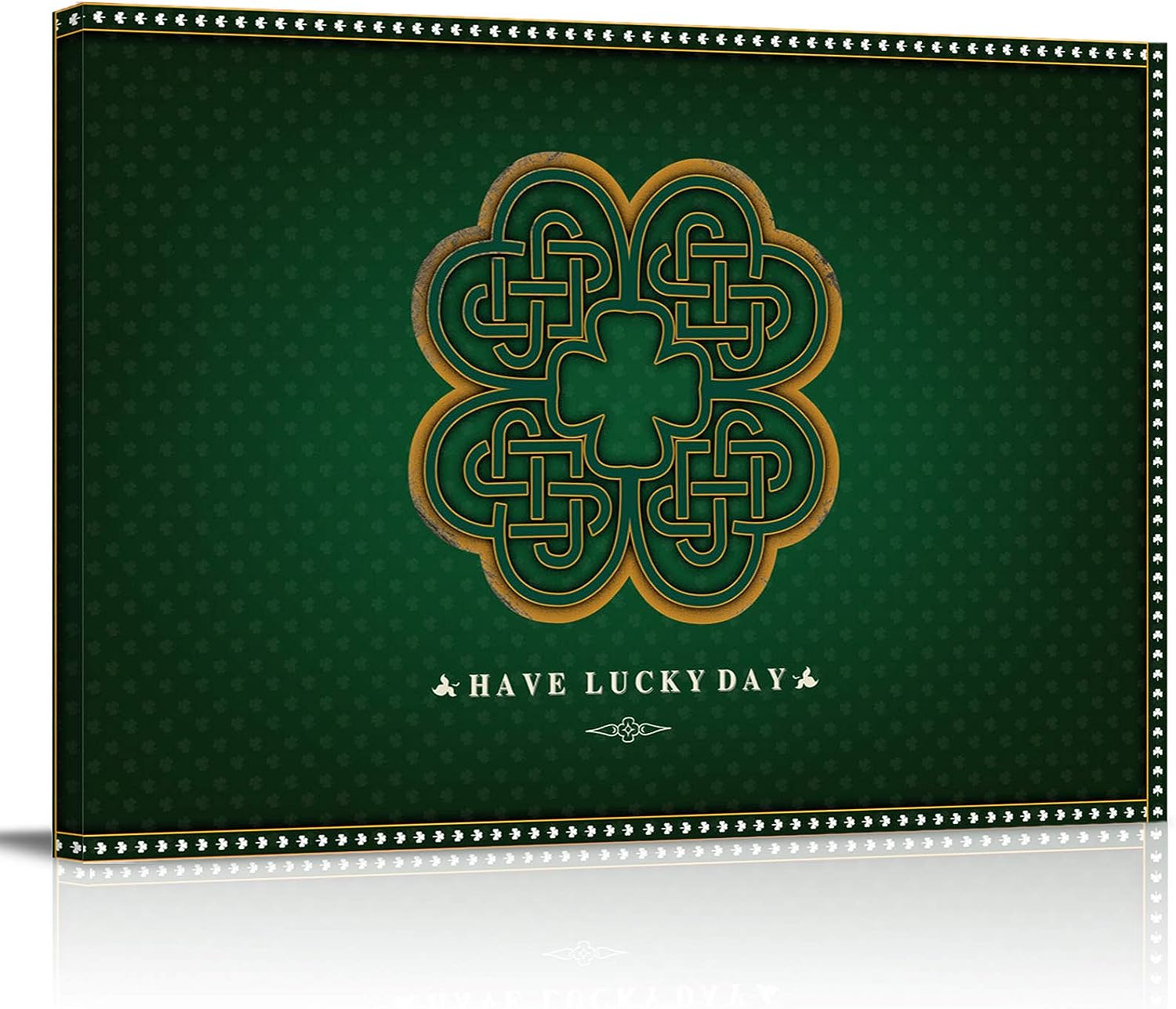 ERXPOOD Canvas Art Wall Shabby Chic Lucky Golden Border Shamrock Decor Prins, Oil Paintings Artwork for Living Room Bedroom Home Kitchen Stretched and Framed Ready to Hang, St. Patrick's Day 12x18in