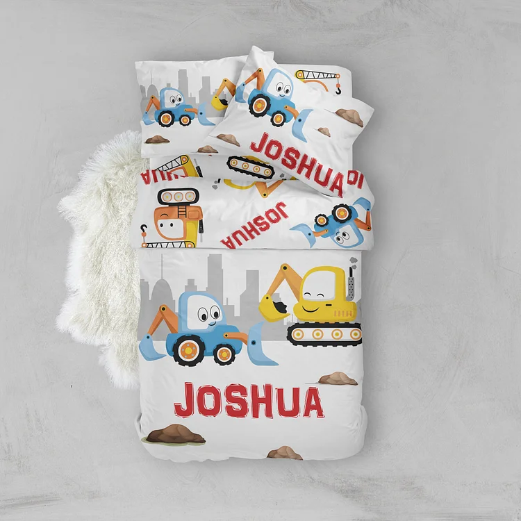 BlanketCute-Personalized Lovely Bedroom Tractor Bedding Set with Your Kid's Name | 01