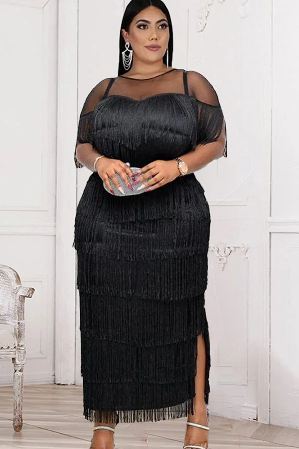Layered Tassel Mesh Party Elegant Prom Midi Dresses