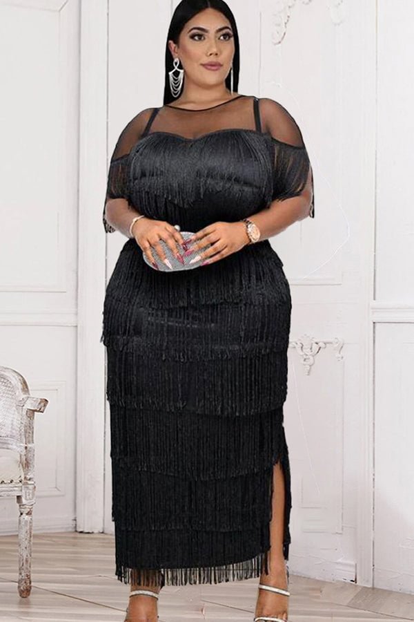 Layered Tassel Mesh Party Elegant Prom Midi Dresses