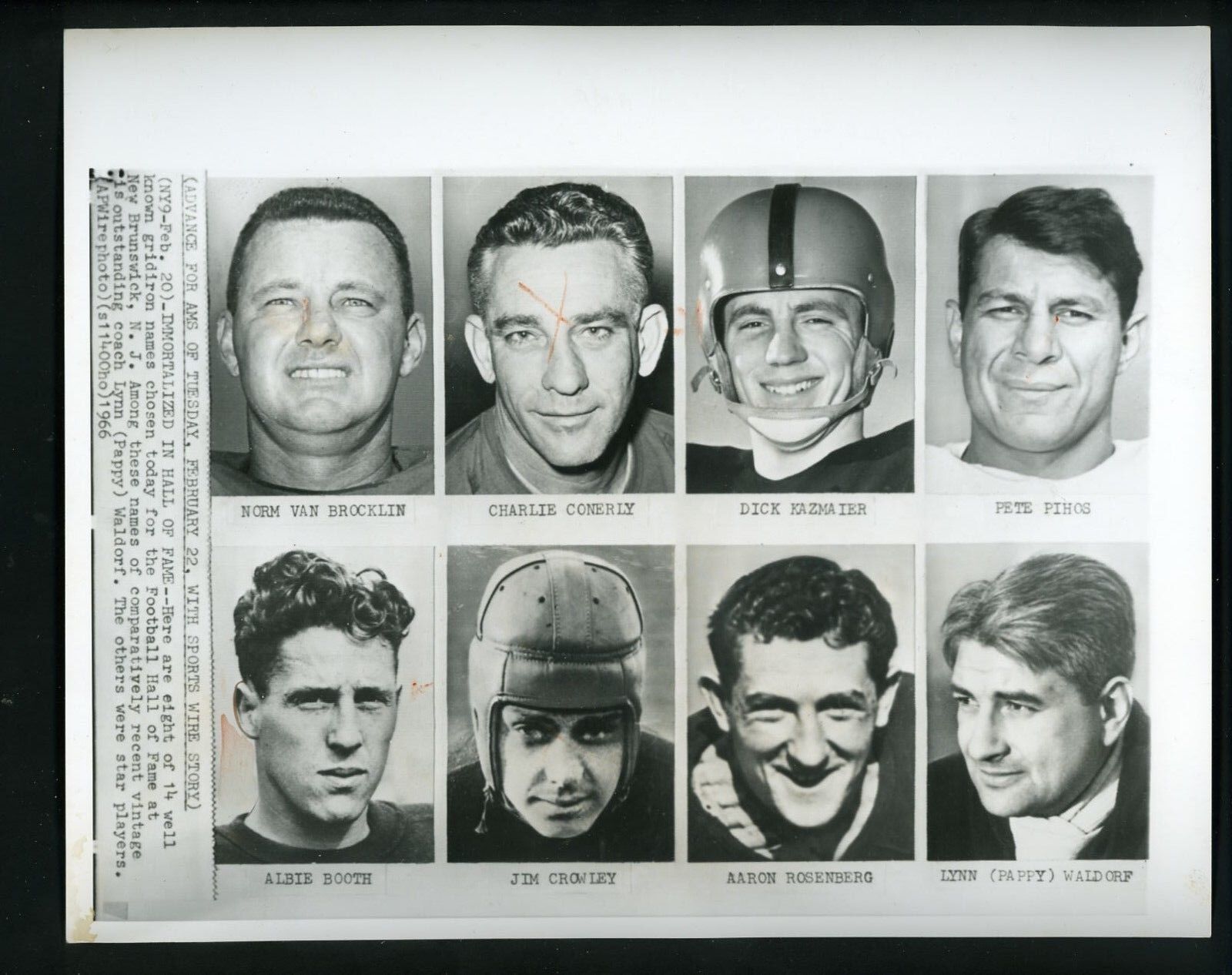 1966 College Football Hall of Fame Press Photo Poster painting Van Brocklin Conerly Kazmaier