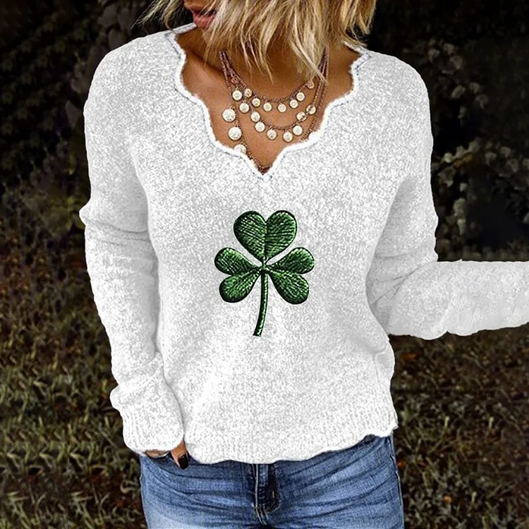 VChics Women's St. Patrick's Day Shamrock Jacquard Sweater